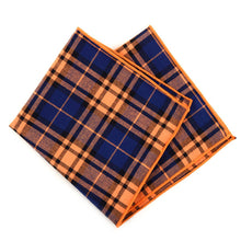 Load image into Gallery viewer, Orange & Navy Plaid Pocket Square