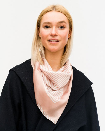 Pink Stripe Printed Silky Bandana Scarf