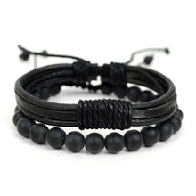 Load image into Gallery viewer, Genuine Leather &amp; Natural Stone Two Pieces Bracelet Set for Men
